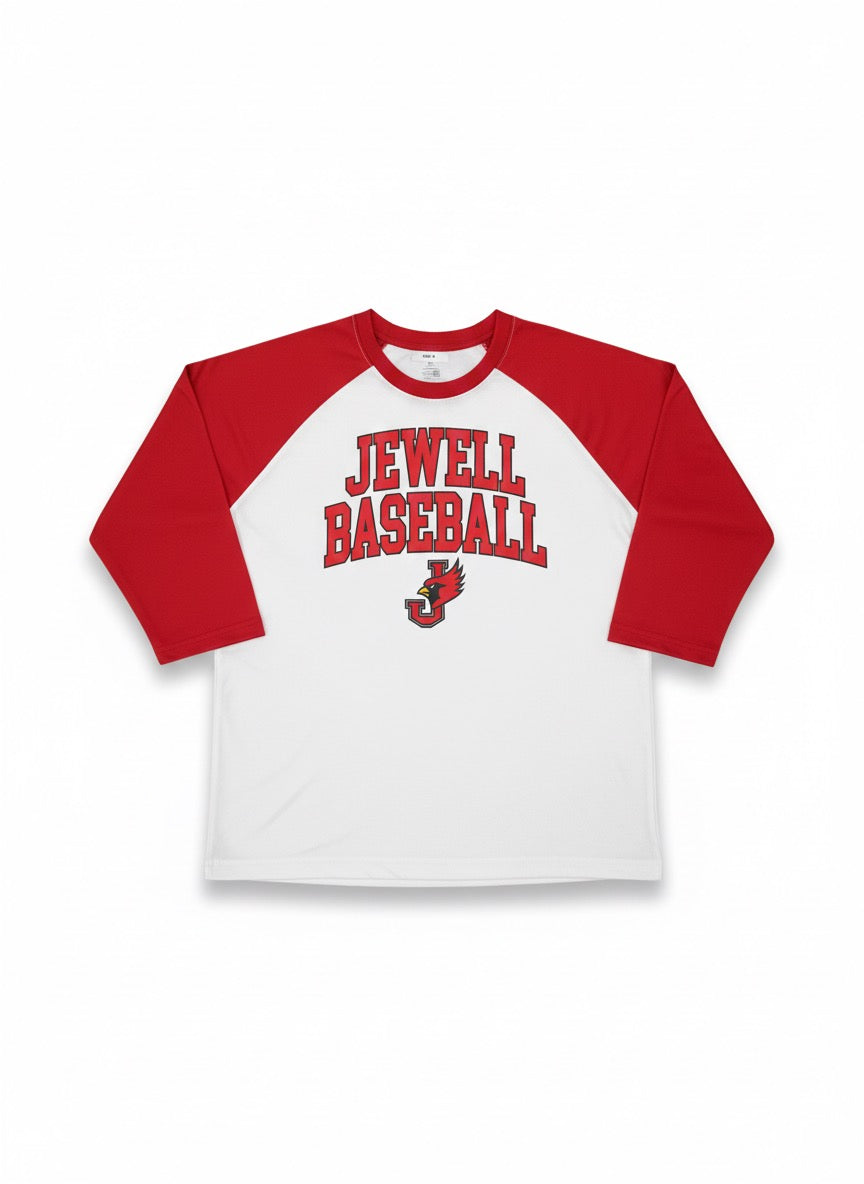 Jewell Cardinals Baseball Printed Logo T-Shirt with Red Sleeves