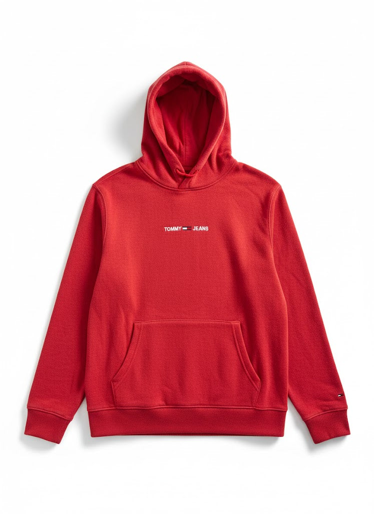 Tommy Jeans Vibrant Red Pullover Hoodie with Chest Print