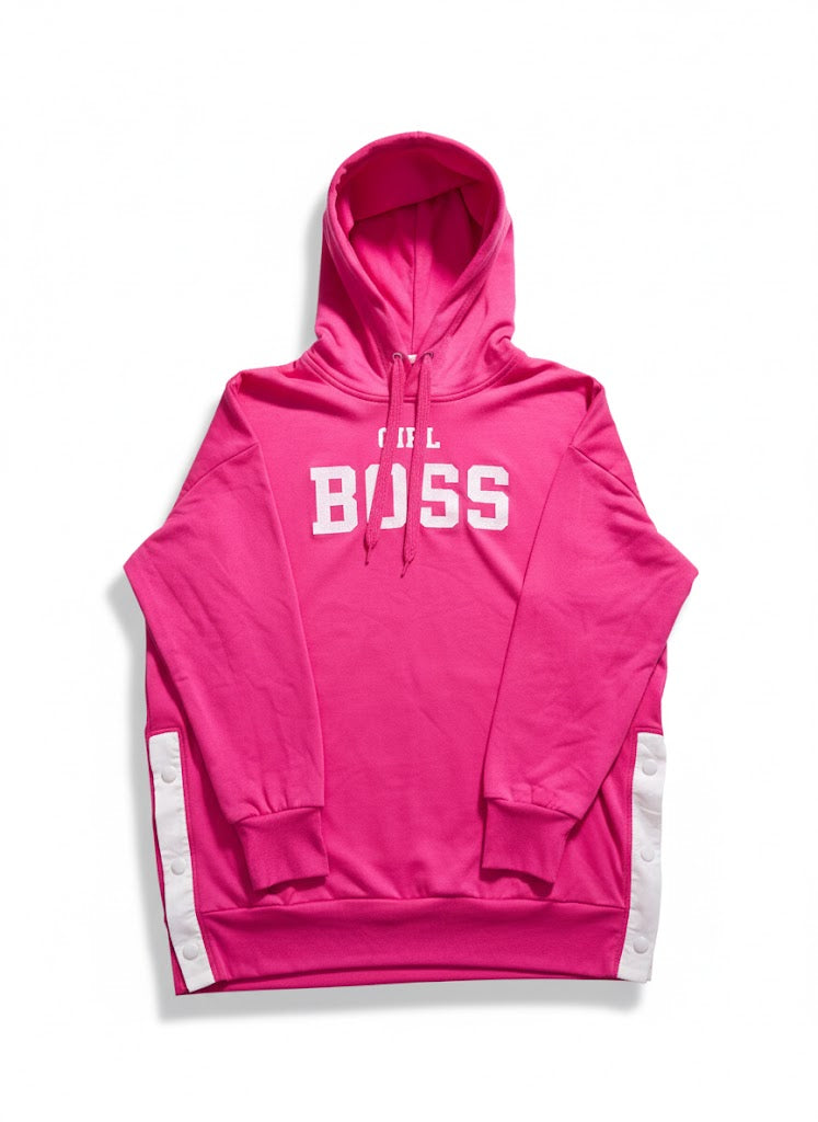 No Boundries - Vibrant Pink "Girl Boss" Graphic Pullover Hoodie