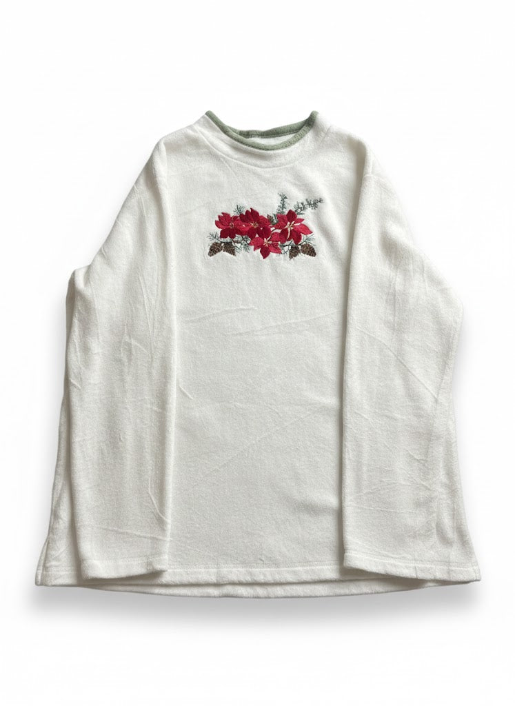 Croft&Barrow Floral Embroidered Knit Sweater Top - Cream