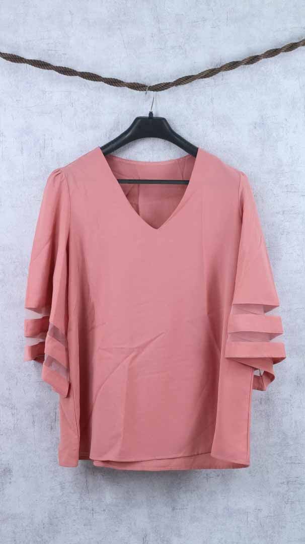 V neck pink Top