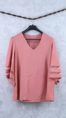 V neck pink Top