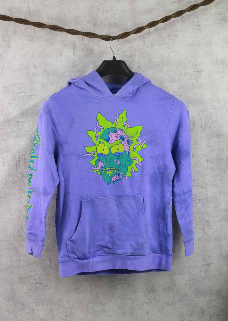Rick & Morty hoodie|light purple and green,yellow bigo logo on chest