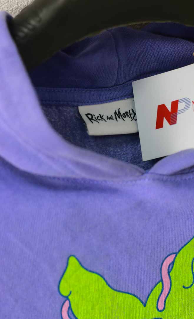 Rick & Morty hoodie|light purple and green,yellow bigo logo on chest
